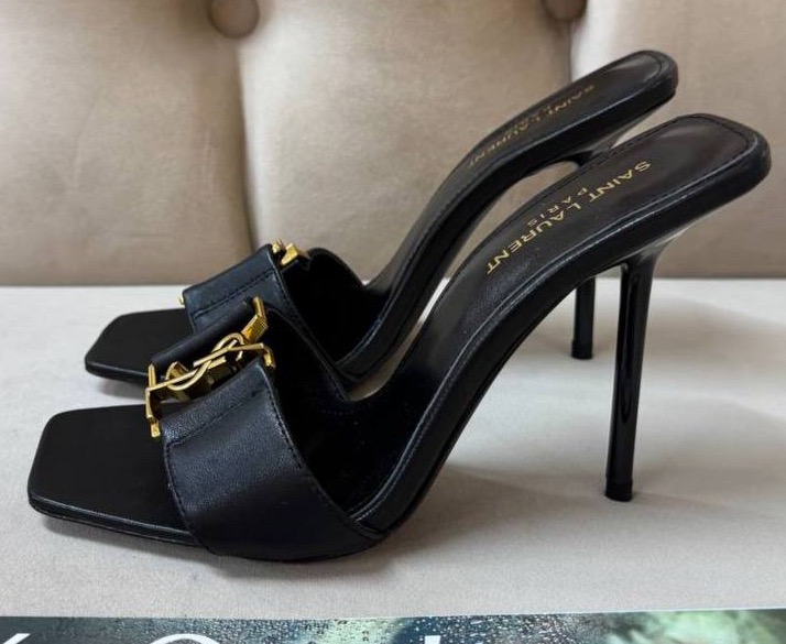 Шлепки Saint Laurent женский кожа черный 191630