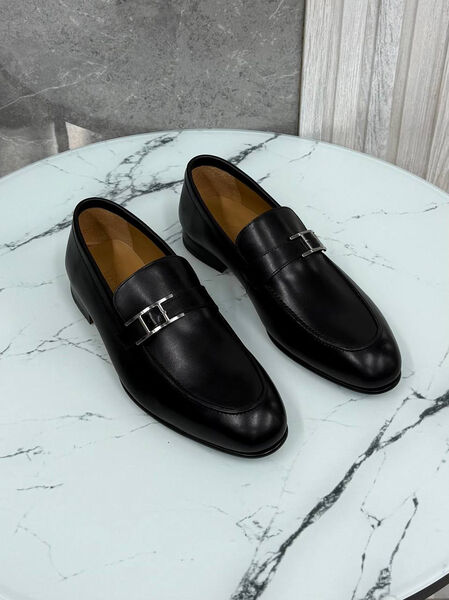 Мужские лоферы Hermès мужской кожа черный 185682-2