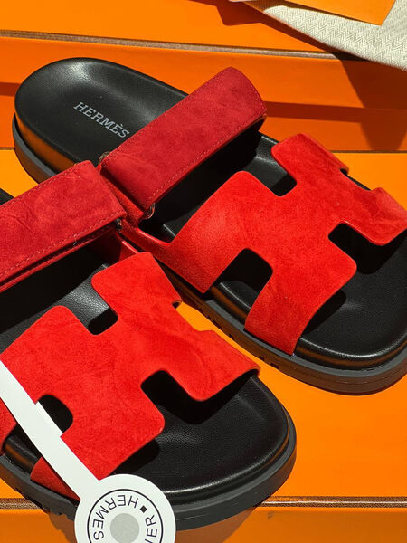 Шлепки Hermès женский замша бордовый 150418-3