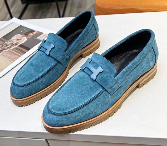Лоферы Hermès женский замша бирюзовый 106933
