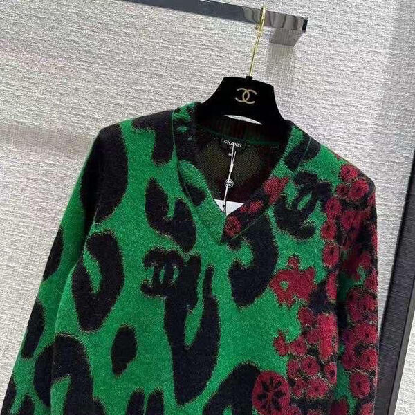 Свитер Chanel женский вязаная ткань болотный 122353-2