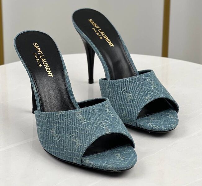 Шлепки Saint Laurent женский джинса бирюзовый 149728