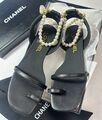 Босоножки Chanel женский кожа chèvre черный,серебристый 148336