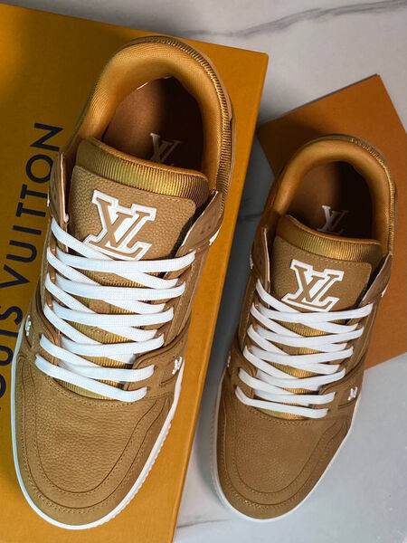 Мужские кроссовки Louis Vuitton мужской кожа бежевый 168541-5