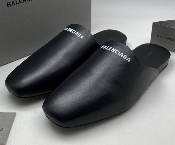 Мужские шлепки Balenciaga мужской кожа черный 190689