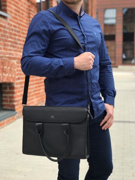 Мужской портфель Hermès мужской кожа черный 52075-2