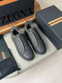 Мужские кеды Zegna мужской кожа графитовый 170247-2