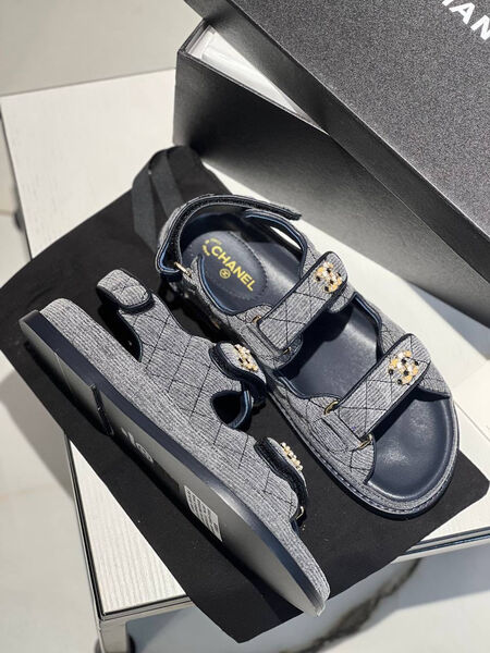 Сандалии Chanel женский текстиль графитовый 113004-2