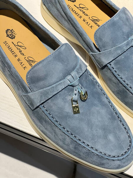 Лоферы Loro Piana женский замша бирюзовый 106658-3