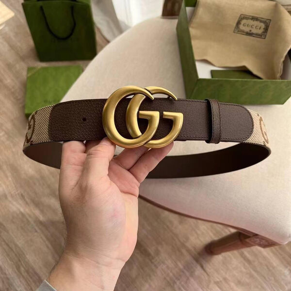 Мужской ремень Gucci мужской кожа бежевый 115844-7