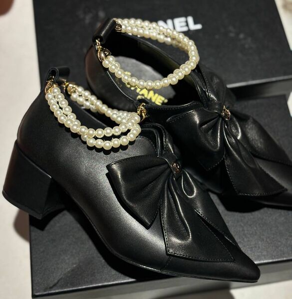 Ботильоны Chanel женский кожа черный 159431