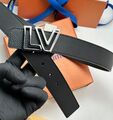 Мужской ремень Louis Vuitton мужской кожа черный,серебристый 107718