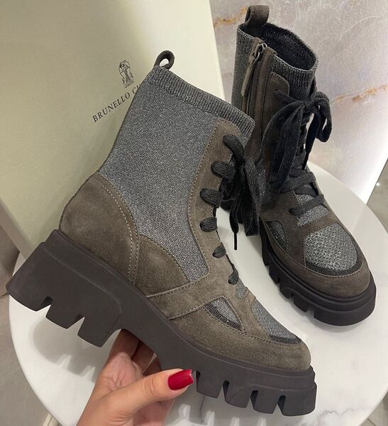 Ботинки Brunello Cucinelli женский текстиль болотный 125772