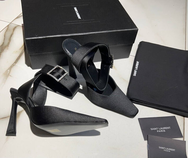 Туфли Saint Laurent женский ткань черный 101591-3