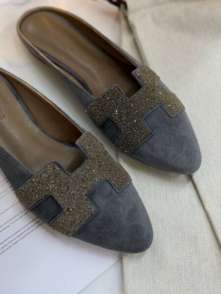 Сабо Hermès женский замша графитовый 186555