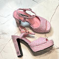 Босоножки Chanel женский твид розовый 152346-1