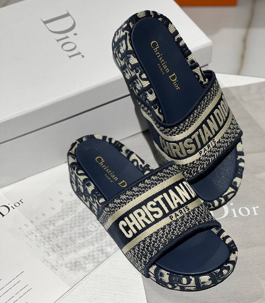 Шлепки Christian Dior женский текстиль синий 88380