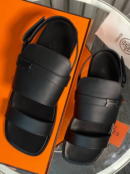 Мужские сандалии Hermès мужской кожа черный 152007-2