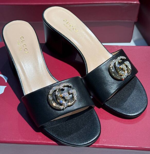 Шлепки Gucci женский кожа черный 189844