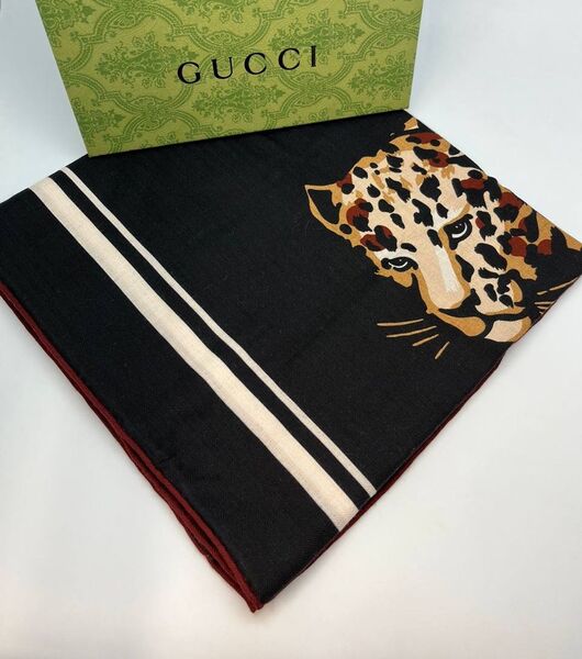 Платок Gucci женский кашемир черный,коричневый 197787