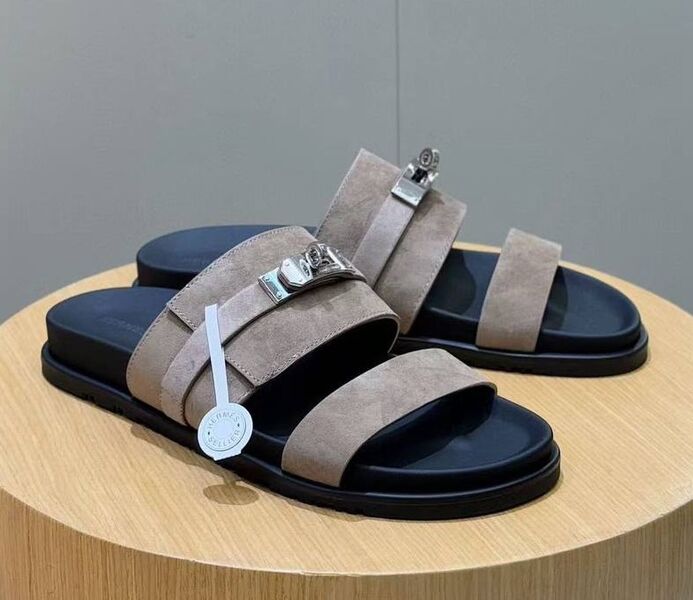 Мужские шлепки Hermès мужской замша графитовый 193722