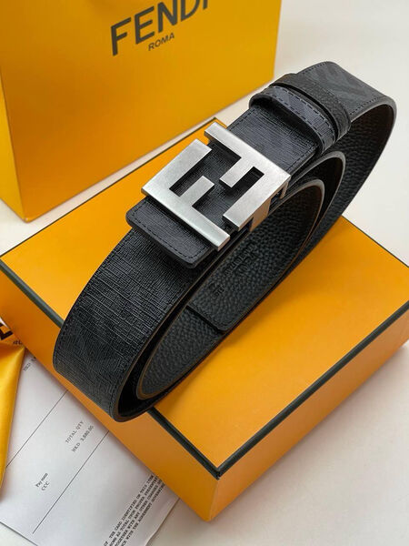 Мужской ремень двухсторонний Fendi мужской кожа черный 135017-6