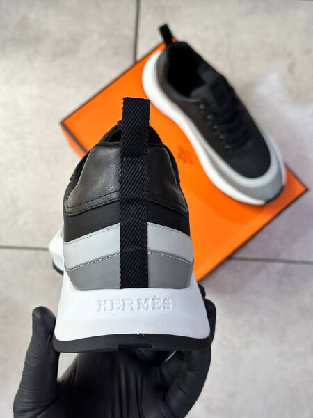 Мужские кроссовки Hermès мужской кожа черный 173054-4