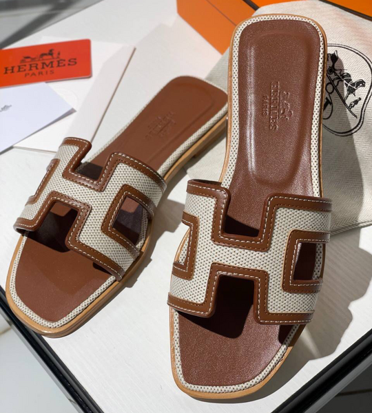 Шлепки Hermès женский кожа бежевый 89527