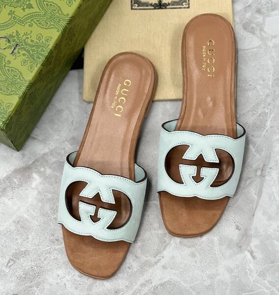 Шлепки Gucci женский кожа болотный 188863