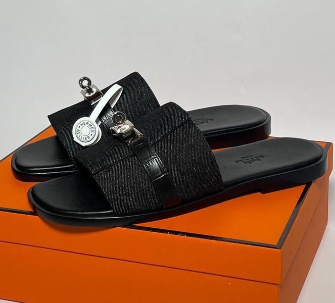 Мужские шлепки Hermès мужской текстиль черный 121757