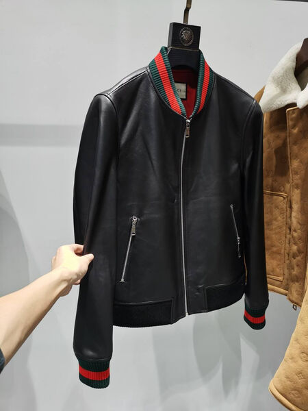 Мужской бомбер Gucci мужской кожа черный 161660-3