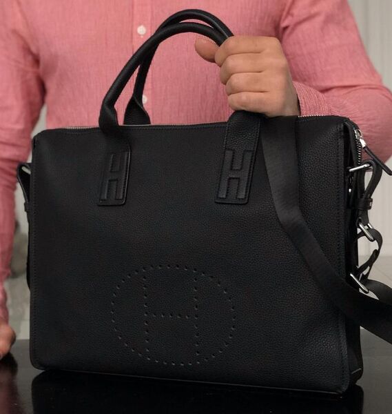 Мужской портфель Hermès мужской кожа черный 52080