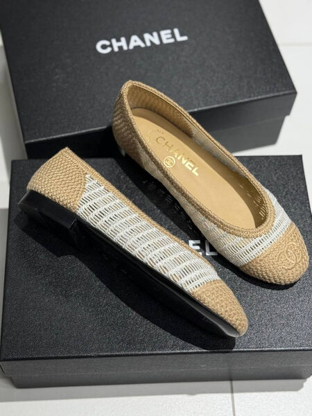 Балетки Chanel женский текстиль бежевый 183947-4