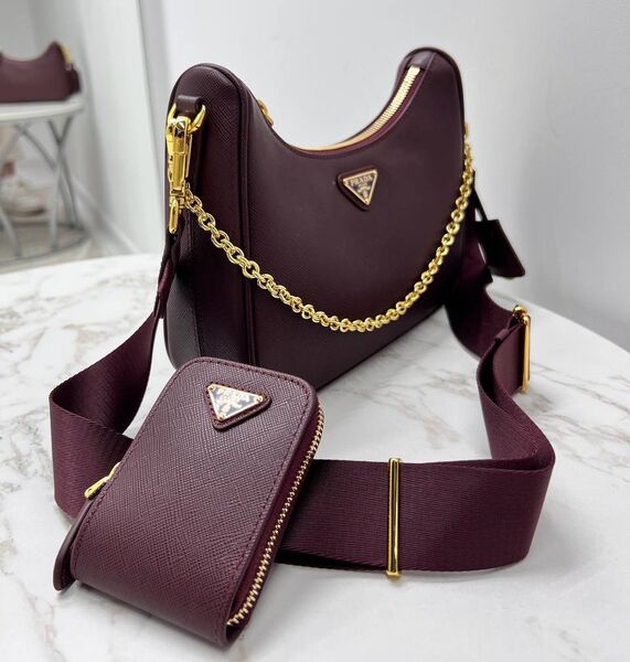 Сумка Prada женский кожа бордовый 200257