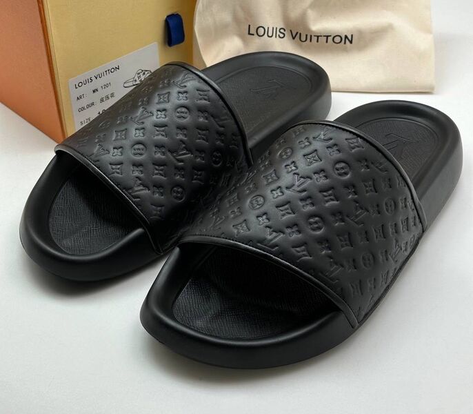 Мужские шлепки Louis Vuitton мужской кожа черный 151958