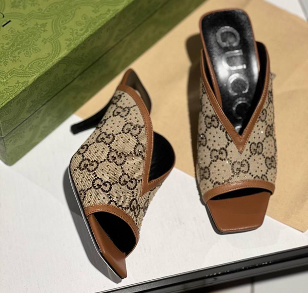 Сабо Gucci женский текстиль бежевый 65616