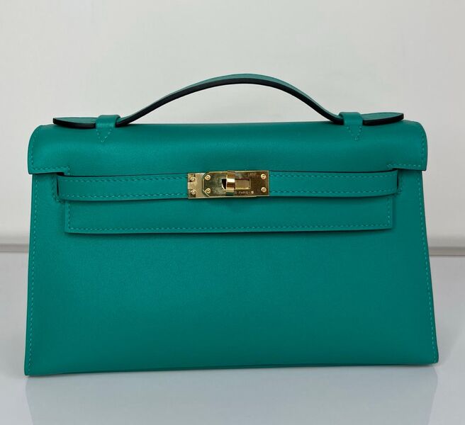 Сумка Hermèskelly 20 Pochette женский кожа бирюзовый 138057
