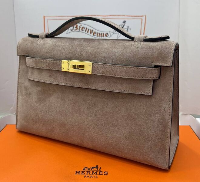 Сумка Hermèskelly Pochette женский замша графитовый 155744