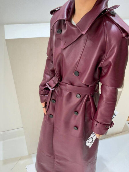 Пальто Saint Laurent женский кожа бордовый 162030-2