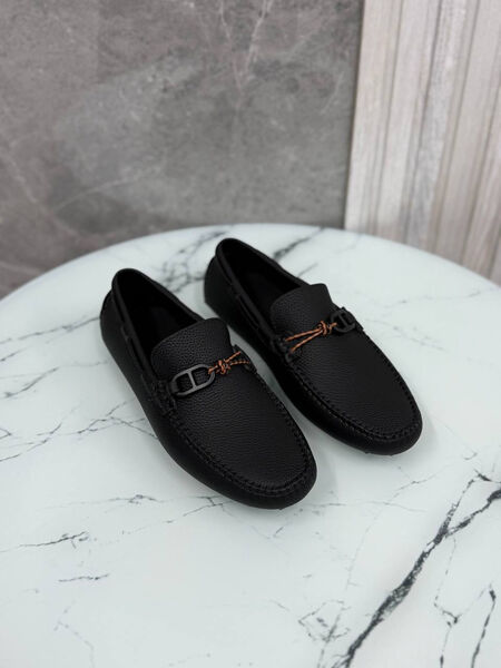 Мужские мокасины Hermès мужской кожа черный 185739-2