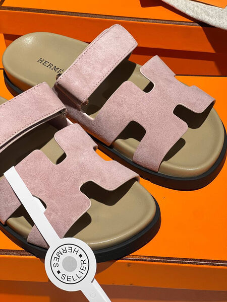 Шлепки Hermès женский замша розовый 150424-3