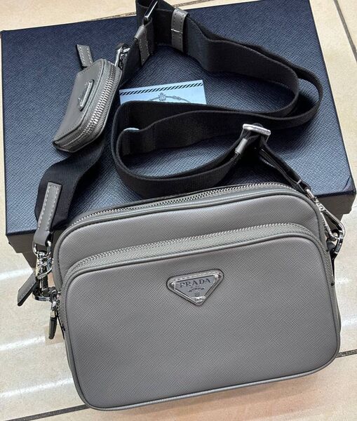 Мужская сумка мессенджер Prada мужской кожа графитовый 170383