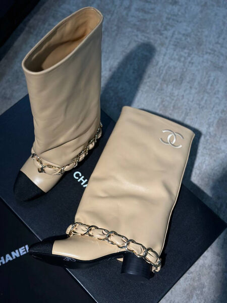 Сапоги Chanel женский кожа бежевый 200480