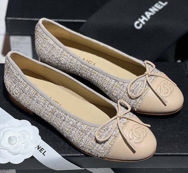 Балетки Chanel женский текстиль бежевый 151529