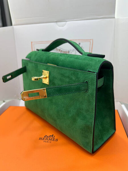 Сумка Hermèskelly Pochette женский замша болотный 155752-4