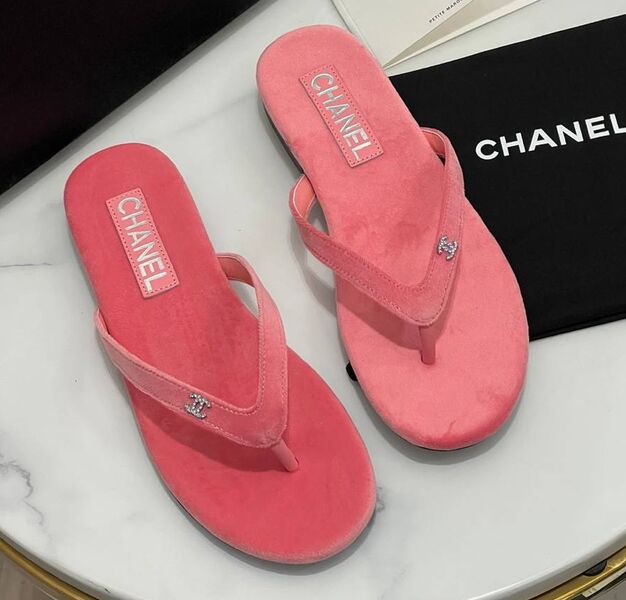 Шлепки Chanel женский велюр оранжевый 149650