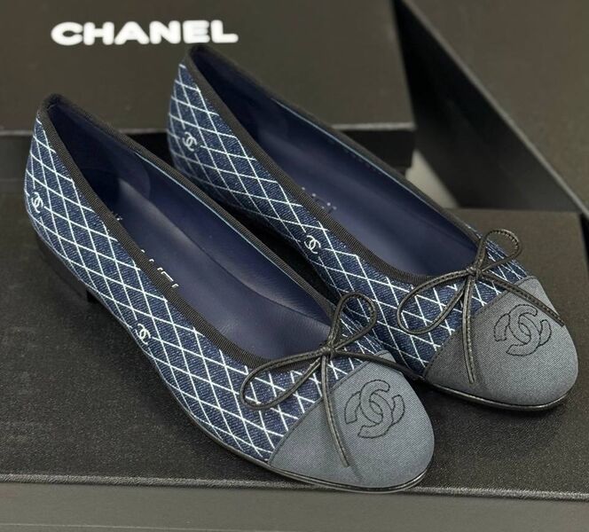 Балетки Chanel женский текстиль синий 182860