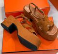 Босоножки Hermès женский замша темно-бежевый 185151