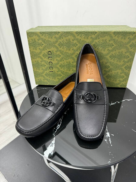 Мужские мокасины Gucci мужской кожа черный 195859-2