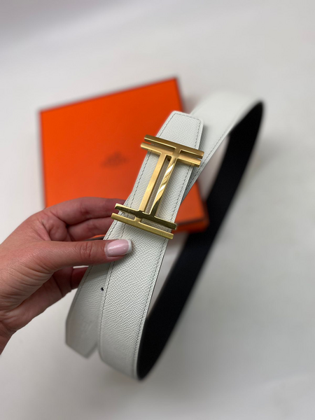 Мужской ремень двусторонний Hermès мужской кожа белый 53327-4